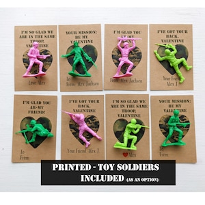 Personalized Army Men Valentine Card for Boys or Girls, Kids Soldier Valentines with Toy, Custom Camo Valentines Day Card for School