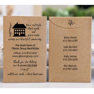 Business Referral Seed Packet Envelope, Real Estate Agent Business Cards for Open House, Marketing Gift, Custom Event Favors for Gift Basket