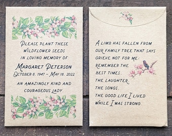 Celebration of Life Memorial Favors, Personalized Wildflower Seed Packets for Funeral Service, Loved Ones Remembrance Gift for Guests