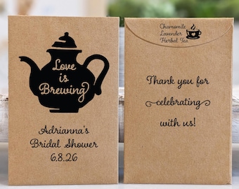 Bridal Shower Tea Party Favors, Personalized Wedding Tea Packets, Custom Tea Gifts for Guests, Love is Brewing