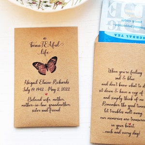Personalized Tea Packets for Celebration of Life, Funeral Service Memorial Favors, Loved One Remembrance Gift for Guest, beauTEAful Memento