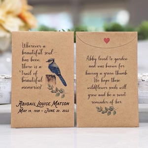 Celebration of Life Memorial Favors with Bird, Personalized Seed Packet for Funeral Service, Loved One Remembrance Gift for Guest, Sunflower