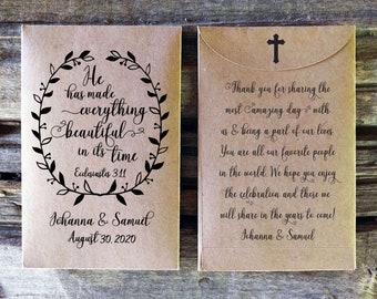 Bible Verse Seed Packet Wedding Favor, Rustic Bridal Shower,  Customized Christian Favors, 'He has made everything beautiful in its time'