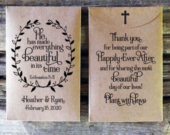 Custom Christian Wedding Favors, 'He has made everything' Scripture Favor, Bible Verse Seed Packet Wedding Favor, Rustic Bridal Shower