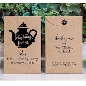 Personalized Tea Birthday Party Favors Envelope, ParTea Favors, Custom Tea Packets, 30 40 50 60 70 80 90 Birthday Party Gift for Guests