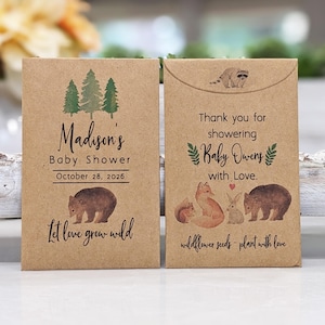 Woodland Theme Baby Shower Favor, Rustic Custom Seed Packets, Personalized Shower Favor, Let Love Grow Wild, Unique Baby Shower Guest Gift