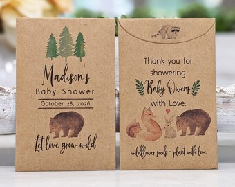 Woodland Theme Baby Shower Favor, Rustic Custom Seed Packets, Personalized Shower Favor, Let Love Grow Wild, Unique Baby Shower Guest Gift