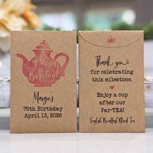 Personalized Milestone Birthday Party Tea Packet Favor Envelopes, Custom 30th 40th 50th 60th 70th 80th 90th Birthday Party Guest Gift Idea