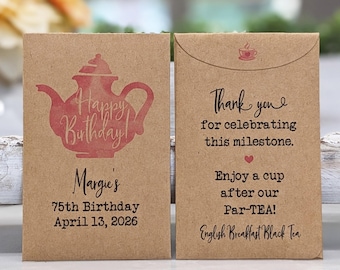 Personalized Milestone Birthday Party Tea Packet Favor Envelopes, Custom 30th 40th 50th 60th 70th 80th 90th Birthday Party Guest Gift Idea