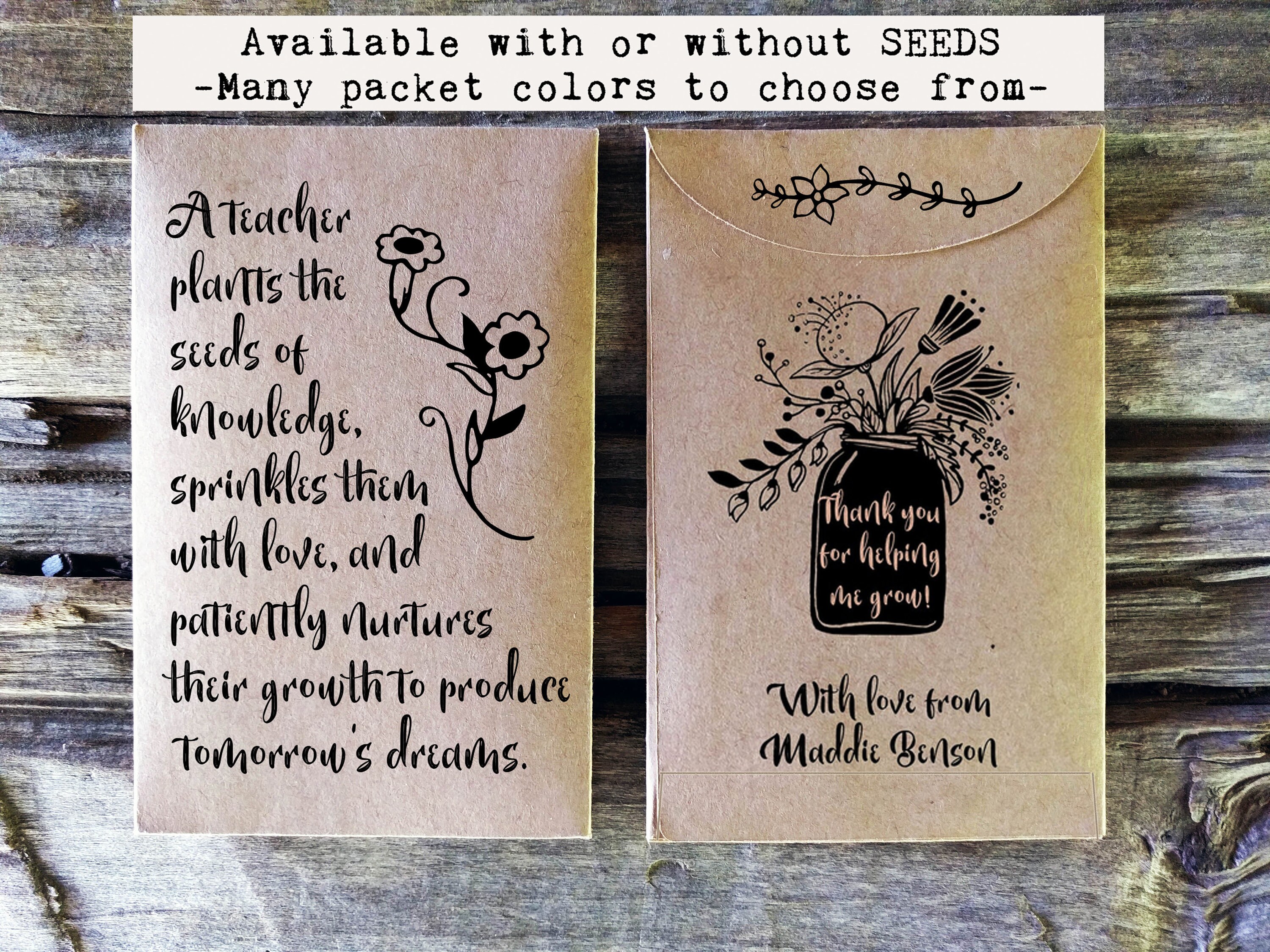 Teacher Appreciation Gift Seed Packet Teacher Favors Etsy