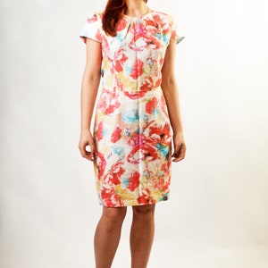 Eco Pure Linen Dress Vegan Linen Floral Pattern Dress Size EU 42, UK 14