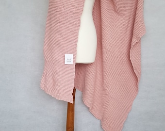 Luxury Linen and Cotton  Bath Towel Stonewashed Waffle Patterned Dusty Rose Colour Vegan Linen Towel