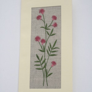 Fantastic Handmade Embroidered Greeting Card With Flowers 100% Linen Fabric and Yellowish Carton Paper Size 10 x 21 cm. Envelope Included