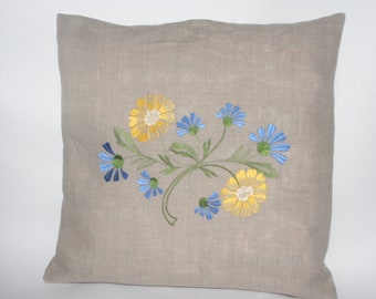 Embroidered Floral Print Vintage Linen Pillow Case Cushion Cover Home Decor