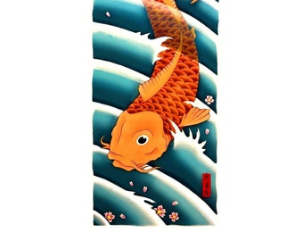 A2 Japanese Koi Carp Goldfish Woodblock Reproduction Giclee Art Print