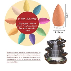 20Pcs Backflow Incense Cones of 100% Natural Scents Waterfall Incense Rose Tulip Jasmine Lavender Rose for Backflow Incense Burner image 3