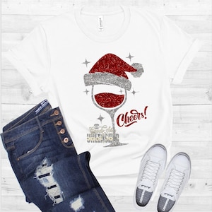 Cheers Wine Glass with Santa Hat SVG, dxf, png, and eps