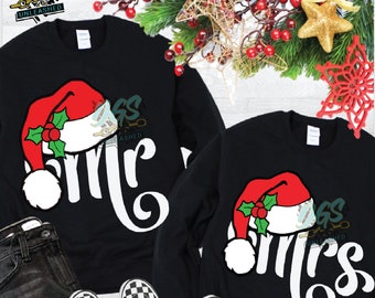 Mr and Mrs Couple Holiday, Santa Claus hat, Mr and Mrs Claus SVG, dxf, eps, png Cricut, Silhouette Cut Files Instant Digital Download