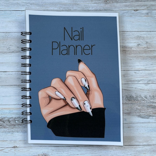 Nail Planner, Nail Salon Book, Nail Art Planning Book, Nail Designs Book. Blue Design.