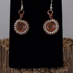 Wire Wrapped Earrings Copper and Silver Spiral Mixed Metal image 4