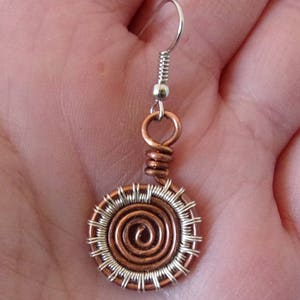 Wire Wrapped Earrings Copper and Silver Spiral Mixed Metal image 3