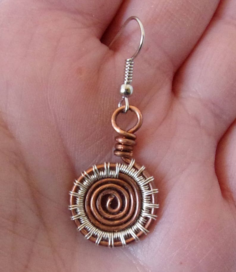 Wire Wrapped Earrings Copper and Silver Spiral Mixed Metal image 3