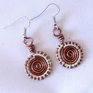 Wire Wrapped Earrings Copper and Silver Spiral Mixed Metal image 1
