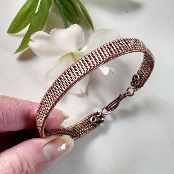 Wire Wrapped Copper Cuff/Bangle, Men's Bracelet, Unisex Chunky Bracelet, Woven Wire Bangle in Choice of Metals