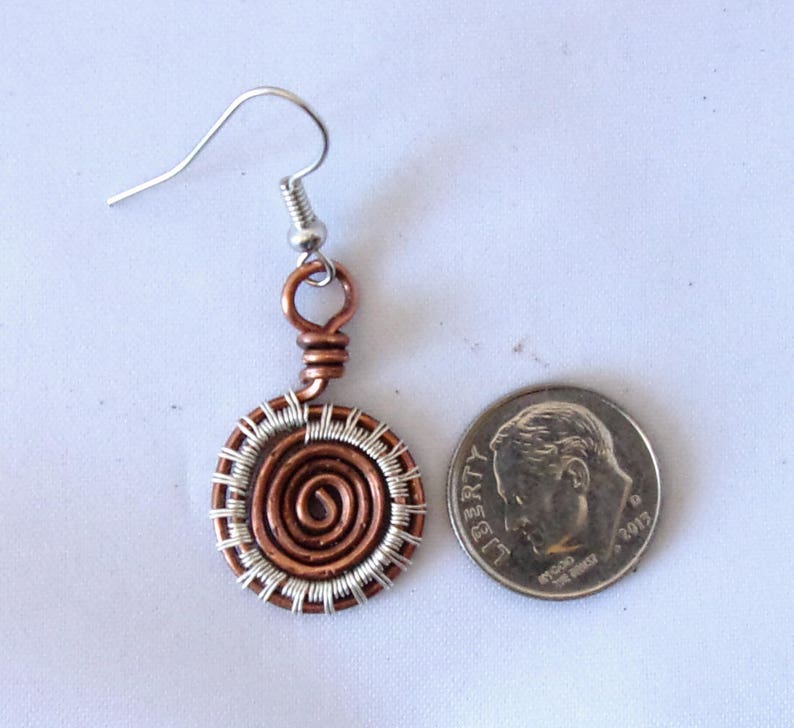 Wire Wrapped Earrings Copper and Silver Spiral Mixed Metal image 5