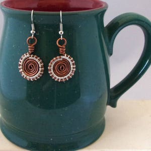 Wire Wrapped Earrings Copper and Silver Spiral Mixed Metal image 2