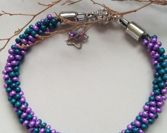 Beaded Kumihimo Galaxy Bracelet Bangle with Magnetic Clasp and Handmade Custom Star Charm, Beaded Rope Bracelet
