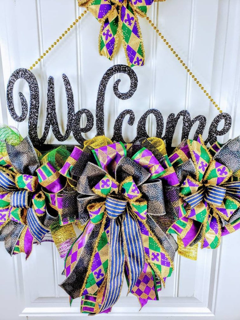 mardi gras bow door hanger
