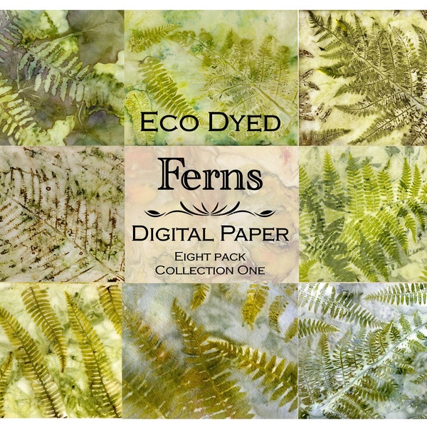 Fern eco dyed paper, eco boiled paper, eco printing, eco printed paper, nature prints, printables, journal pages, eco dyeing, digital, frond