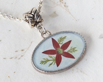 Pentus Floret Necklace, Pressed Flower Resin Jewelry, Handmade Jewelry, Necklace for Women, Silver Tone Necklace, Pressed Flower Necklace