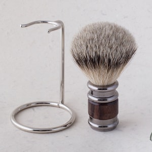 Rosewood and Metal Shaving Brush, Silver Tip Bristles, Men&#39;s Wet Shave Brush, High End Badger Bristles, 20mm Knot, Gift for Him, Shave Brush