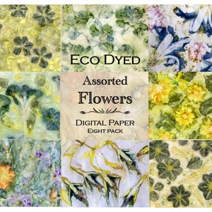Assorted flowers eco printed paper, printables, eco print, eco printing, eco dyed paper, nature prints, journal pages, eco dyeing, florals