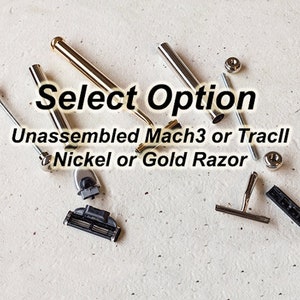 Unassembled razor, two cartridge options, nickel plated handle, razor parts, diy, gold handle, razor parts, razor handle, assemble yourself