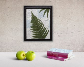 Real fern, pressed leaves, 8 x 10 inch picture, handmade, glass frame, easel back, greenery, office decor, gift, art & collectibles, OOAK