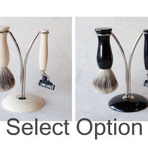 Turned Resin and Nickel Plated 3-pc Shaving Set, Fine Badger Bristle Brush, Mach3 Razor, Gift for Him, With or Without Soap Bowl, Wet Shave
