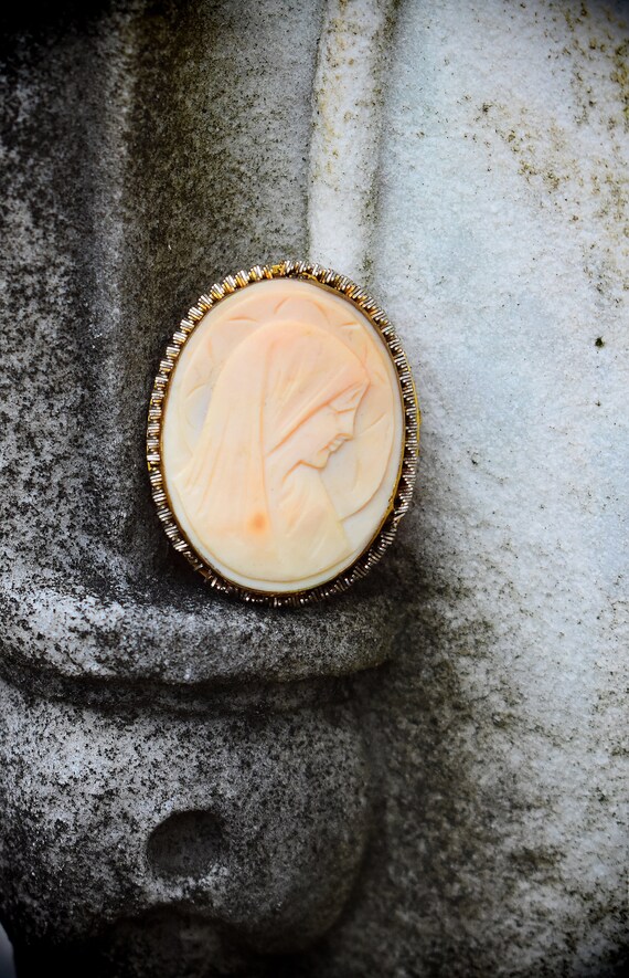 Holy Mary Shell Antique Blessed Virgin Mary Shell Gold Brooch - Gem