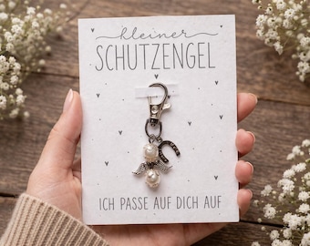 Kleiner Schutzengel Schlüsselanhänger | Ich passe auf dich auf | Geschenk Freundin Kollegin | Glücksbringer Prüfung Abschied