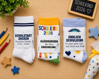Schulkind Socken 2026 | Glückssocken zur Einschulung | Kinder Socken | Geschenk zur Schultüte | Größe 25–35