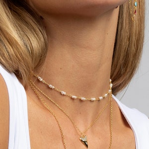 Collana girocollo con perle d'acqua dolce: collana delicata in argento sterling placcato oro 18k