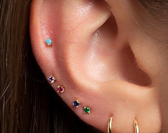 Super tiny cz stud earrings 2,3mm - Pink cz studs, Turquoise cz studs, Sapphire cz studs, Emerald cz studs, Pink cz studs