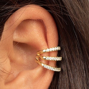 Orecchino a polsino in oro, orecchio a polsino triplo, orecchio a polsino in oro zircone, orecchio a polsino delicato, orecchio a polsino in argento, orecchio a polsino non forato, orecchio a polsino a conchiglia in oro zircone