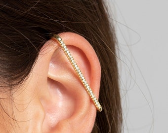 Dainty CZ Bar Ear Cuff, 18k Gold Plated Sterling Silver