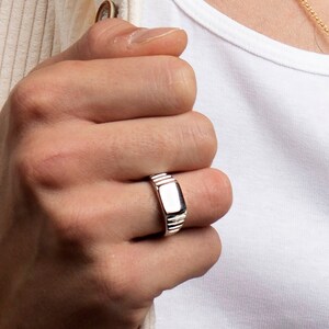 Men's signet ring, Custom engraved rectangle ring, Personalized men's signet ring, 925 sterling silver ring, 18k gold plated signet ring image 2