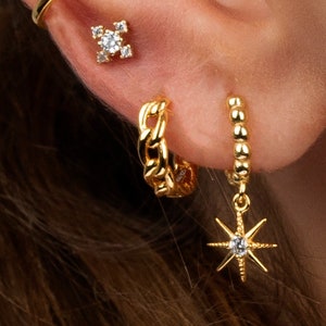 Chain shaped huggie hoop earrings, 18k gold plated chain hoops, Dainty hoop earrings, Minimalist hoops, Silver chain hoops