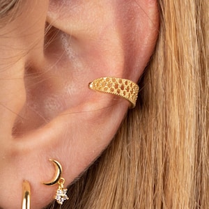 Dainty Ear Cuff Earring with Geometrical Design Gold plated 925 Sterling Silver