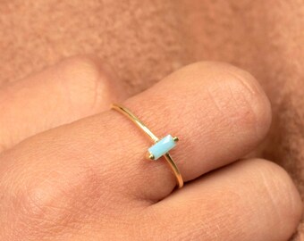 Turquoise baguette ring for women - Turquoise gold ring - Dainty gold ring 925 sterling silver.